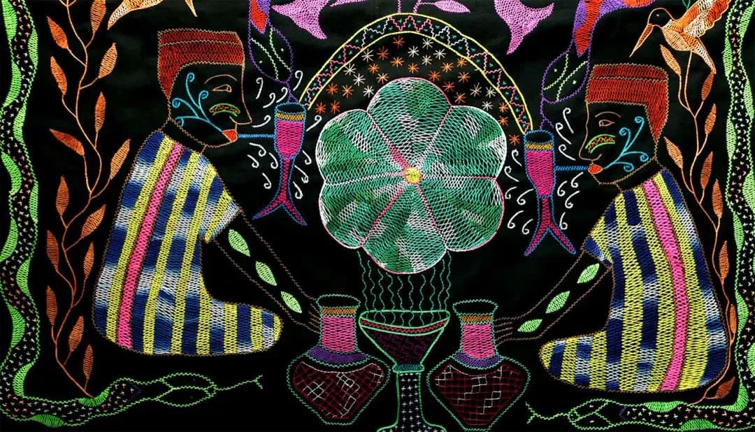 Shipibo kené artwork depicting the Shipibo cosmovision, the tradition behind MINJAY’s Ayahuasca